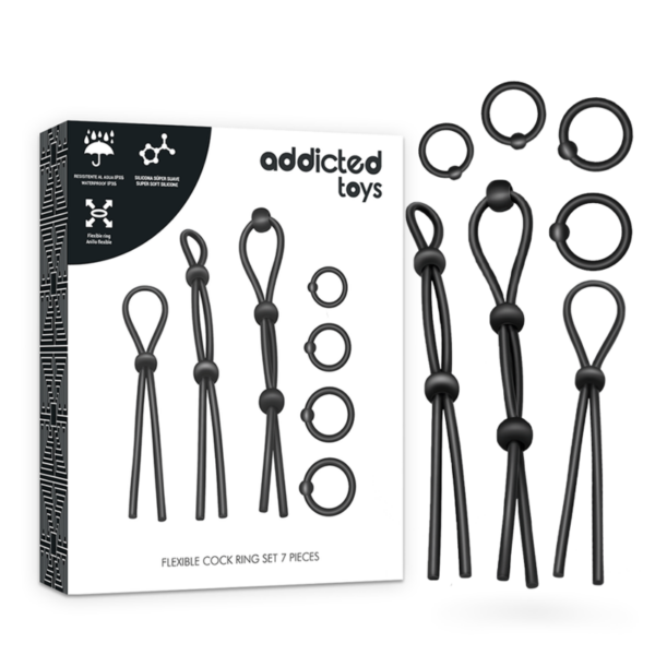 Imagen del artículo erótico ADDICTED TOYS - KIT DE 7 ANILLAS SILICONA FLEXIBLE de ADDICTED TOYS en la sección JUGUETES BIENESTAR |Juguetes para Hombres|Accesorios para el pene|Anillos Pene|Anillos sin vibración de Millenial Sexshop.