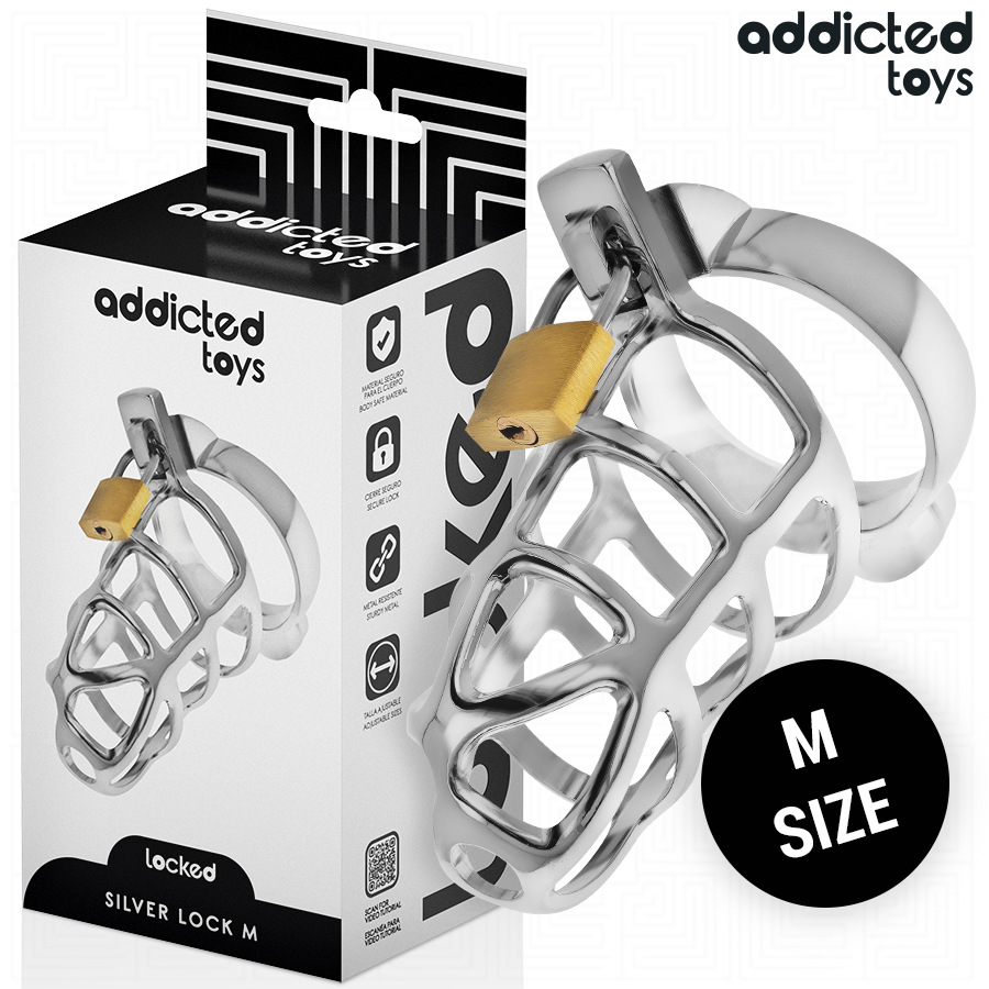 Imagen del artículo erótico ADDICTED TOYS LOCKED - SILVER LOCK JAULA PARA PENE DE METAL TALLA M de ADDICTED TOYS LOCKED en la sección BDSM & BONDAGE |Artículos BDSM|Jaulas Pene BDSM de Millenial Sexshop.