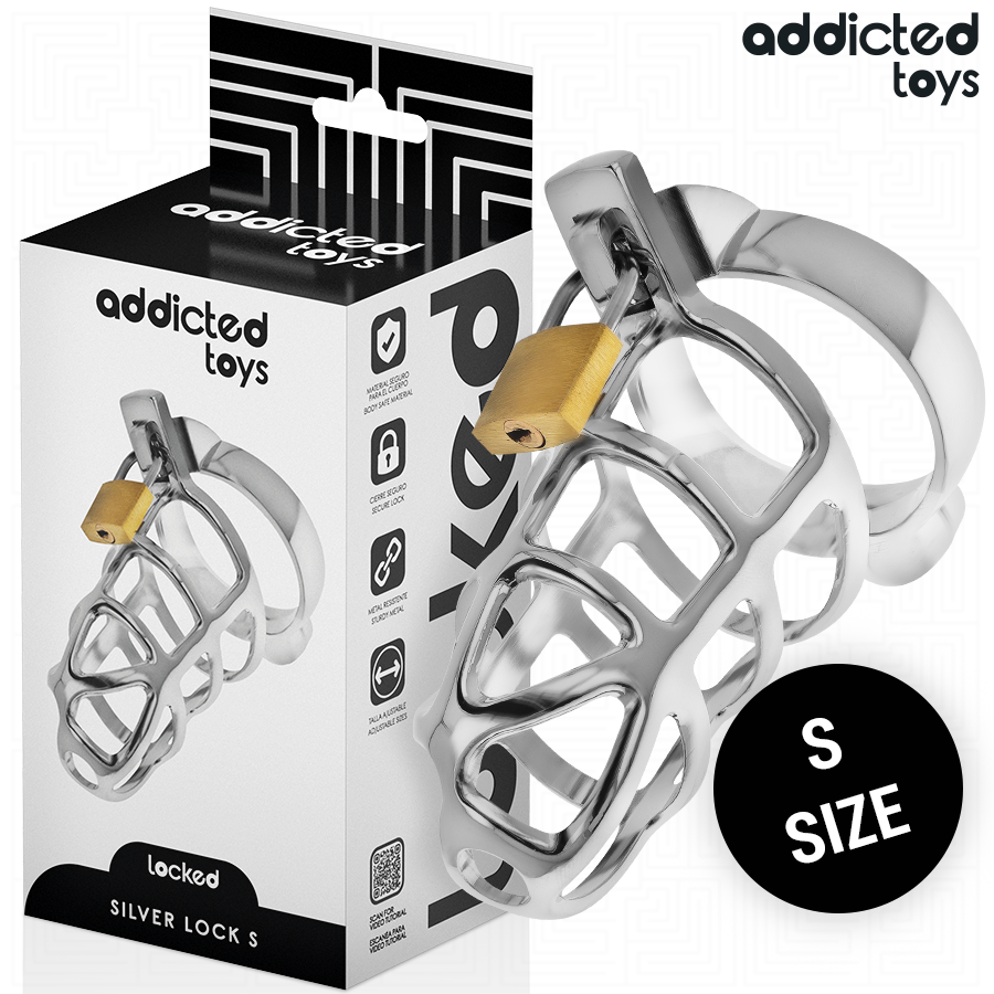 Imagen del artículo erótico ADDICTED TOYS LOCKED - SILVER LOCK JAULA PARA PENE DE METAL TALLA S de ADDICTED TOYS LOCKED en la sección BDSM & BONDAGE |Artículos BDSM|Jaulas Pene BDSM de Millenial Sexshop.