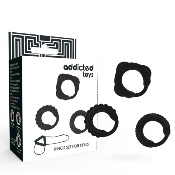 Imagen del artículo erótico ADDICTED TOYS - SET 3 ANILLOS PENE NEGRO de ADDICTED TOYS en la sección JUGUETES BIENESTAR |Juguetes para Hombres|Accesorios para el pene|Anillos Pene|Anillos sin vibración de Millenial Sexshop.