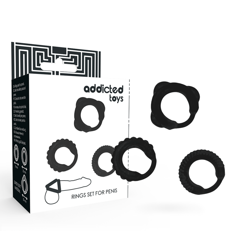 Imagen del artículo erótico ADDICTED TOYS - SET 3 ANILLOS PENE NEGRO de ADDICTED TOYS en la sección JUGUETES BIENESTAR |Juguetes para Hombres|Accesorios para el pene|Anillos Pene|Anillos sin vibración de Millenial Sexshop.