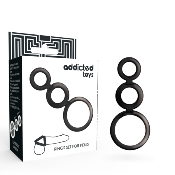 Imagen del artículo erótico ADDICTED TOYS - SET ANILLOS PENE Y TESTÍCULOS - AHUMADO de ADDICTED TOYS en la sección JUGUETES BIENESTAR |Juguetes para Hombres|Accesorios para el pene|Anillos Pene|Anillos sin vibración de Millenial Sexshop.
