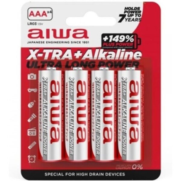 Imagen del artículo erótico AIWA - X-TRA ALKALINE PILA ALCALINA AAA LR03 BLISTER*4 de AIWA en la sección ARTÍCULOS VARIOS|Pilas|Pilas Alcalinas de Millenial Sexshop.