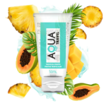 Imagen del artículo erótico AQUA TRAVEL - LUBRICANTE BASE AGUA SABOR FRUTAS TROPICALES - 50 ML de AQUA TRAVEL en la sección DROGUERÍA |Lubricantes|Con deliciosos Sabores de Millenial Sexshop.