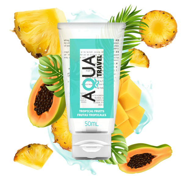 Imagen del artículo erótico AQUA TRAVEL - LUBRICANTE BASE AGUA SABOR FRUTAS TROPICALES - 50 ML de AQUA TRAVEL en la sección DROGUERÍA |Lubricantes|Con deliciosos Sabores de Millenial Sexshop.