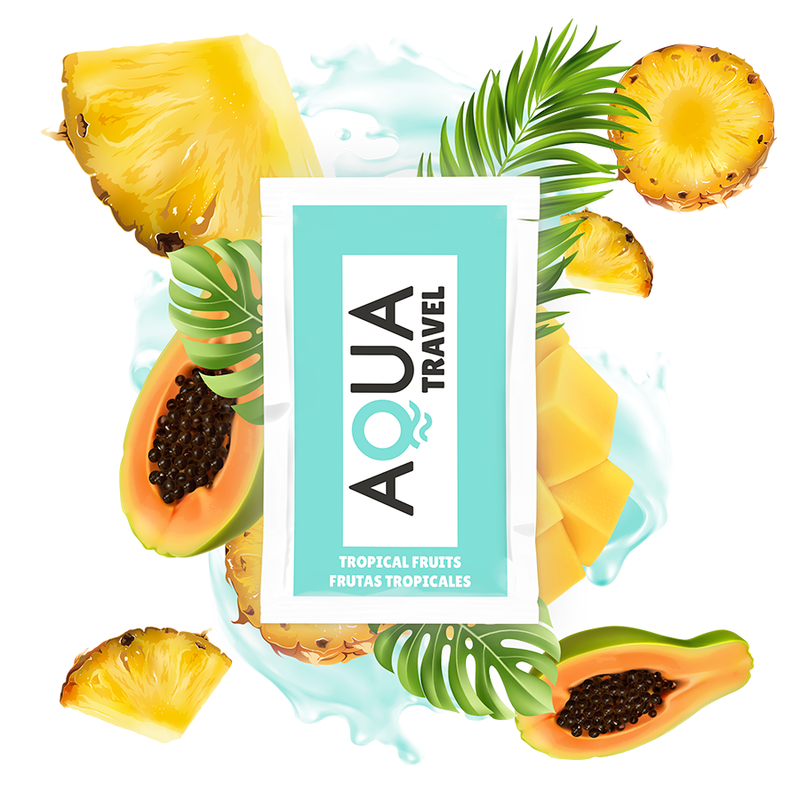 Imagen del artículo erótico AQUA TRAVEL - LUBRICANTE BASE AGUA SABOR FRUTAS TROPICALES 6 ML de AQUA TRAVEL en la sección DROGUERÍA |Lubricantes|Con deliciosos Sabores de Millenial Sexshop.