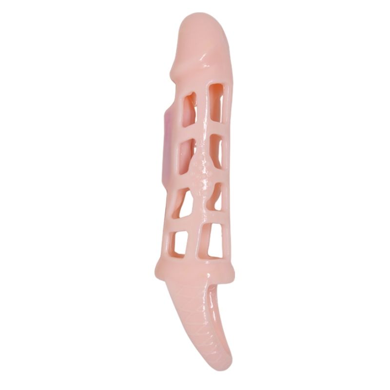 Imagen del artículo erótico BAILE - FUNDA EXTENSORA PENE CON VIBRACIÓN Y STRAP NATURAL 13.5 CM de BAILE FOR HIM en la sección JUGUETES BIENESTAR |Juguetes para Hombres|Accesorios para el pene|Fundas Pene sin extensión de Millenial Sexshop.