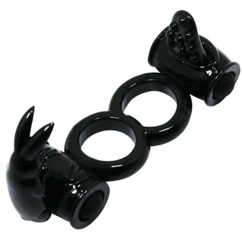 Imagen del artículo erótico BAILE - SWEET RING ANILLO DOBLE CON RABBIT DOBLE de BAILE FOR HIM en la sección JUGUETES BIENESTAR |Juguetes para Hombres|Accesorios para el pene|Anillos Pene|Anillos con Vibración de Millenial Sexshop.