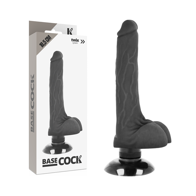 Imagen del artículo erótico BASECOCK - VIBRADOR REALÍSTICO 2-1 NEGRO 18.5 CM -O- 4 CM de BASECOCK en la sección JUGUETES BIENESTAR |Vibradores|Vibradores Realisticos de Millenial Sexshop.