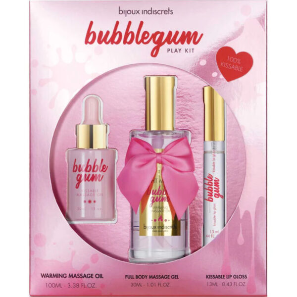 Imagen del artículo erótico BIJOUX - INDISCRETS BUBBLEGUM PLAY KIT CON ACEITE GEL & BRILLO DE LABIOS de BIJOUX LOVE COSMETIQUES en la sección DROGUERÍA |Para Masajes|Kits de masaje de Millenial Sexshop.