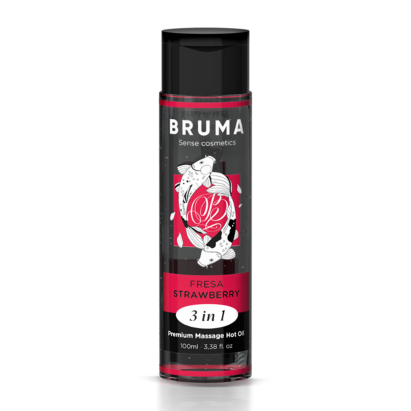 Imagen del artículo erótico BRUMA - ACEITE DE MASAJE PREMIUM EFECTO CALOR SABOR FRESA 3 EN 1 - 100 ML de BRUMA en la sección DROGUERÍA |Para Masajes|Con efecto calor de Millenial Sexshop.