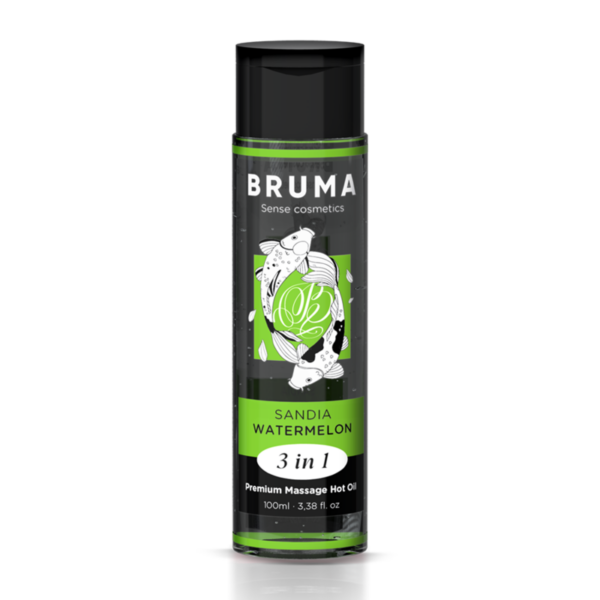 Imagen del artículo erótico BRUMA - ACEITE DE MASAJE PREMIUM EFECTO CALOR SABOR SANDÍA 3 EN 1 - 100 ML de BRUMA en la sección DROGUERÍA |Para Masajes|Con efecto calor de Millenial Sexshop.
