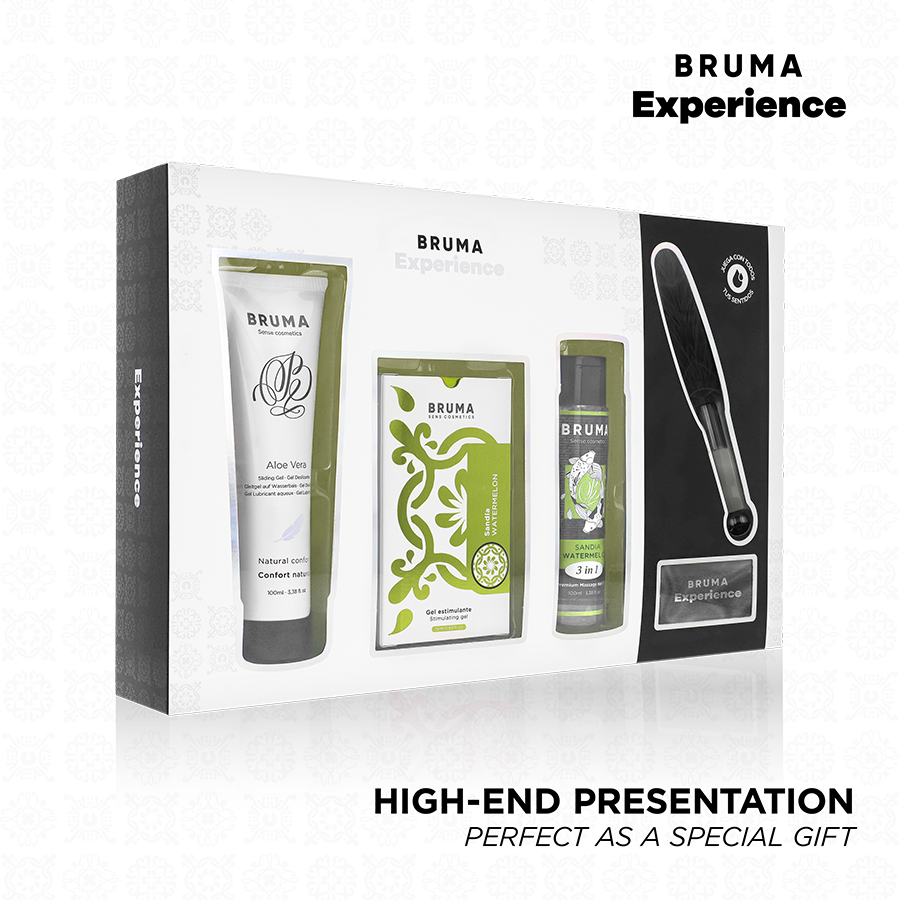 Imagen del artículo erótico BRUMA XPERIENCE - KIT TENTACIÓN DULCE SANDÍA CON POTENCIADOR DE ORGASMOS de BRUMA en la sección ARTÍCULOS VARIOS|Kits Parejas de Millenial Sexshop.