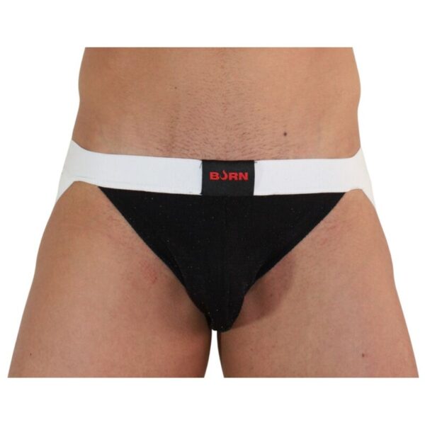 Imagen del artículo erótico BURN - 004 JOCK BRILLANTE NEGRO / BLANCO S de BURN en la sección MODA & LENCERÍA|Lencería Hombre|Jockstraps de Millenial Sexshop.