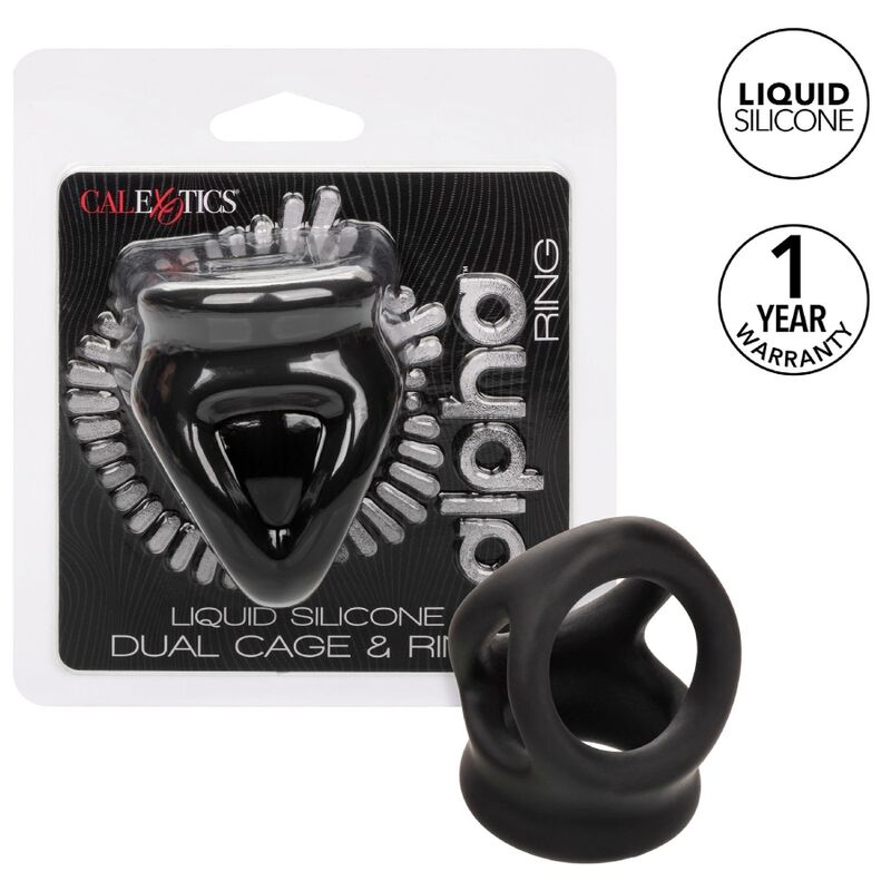 Imagen del artículo erótico CALEXOTICS - ALPHA ANILLO DE JAULA DOBLE NEGRO de CALEXOTICS en la sección JUGUETES BIENESTAR |Juguetes para Hombres|Accesorios para el pene|Anillos Pene|Anillos sin vibración de Millenial Sexshop.