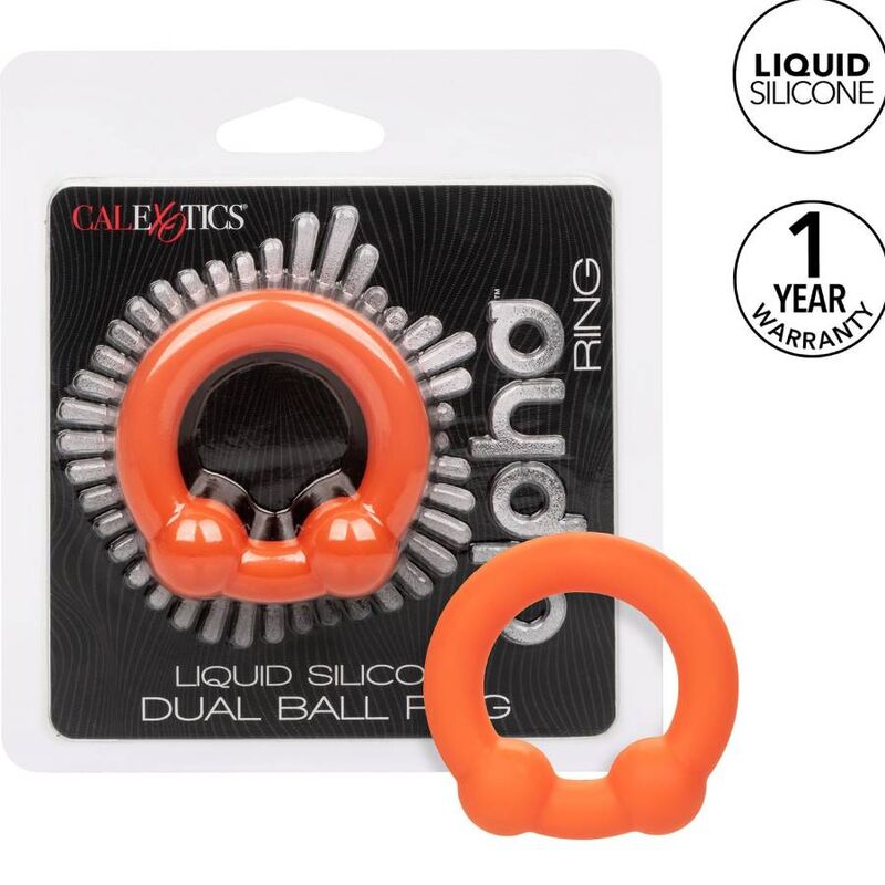 Imagen del artículo erótico CALEXOTICS - ALPHA ANILLO DOBLE BOLA NARANJA de CALEXOTICS en la sección JUGUETES BIENESTAR |Juguetes para Hombres|Accesorios para el pene|Anillos Pene|Anillos sin vibración de Millenial Sexshop.