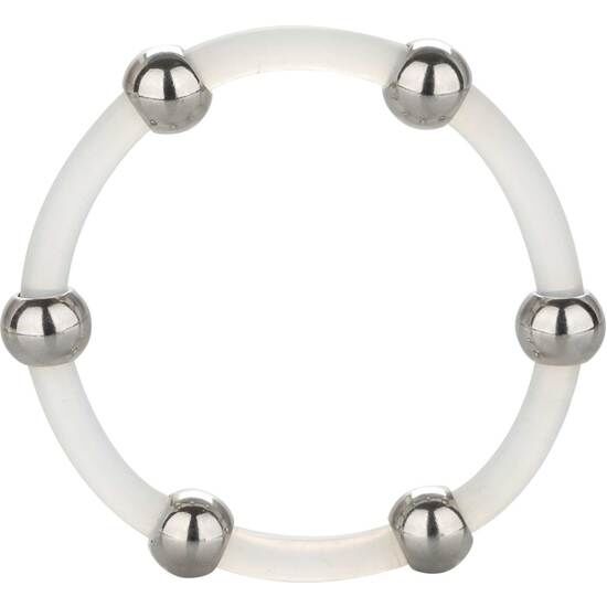 Imagen del artículo erótico CALEXOTICS - ANILLO DE SILICONA CON CUENTAS DE ACERO TALLA XL de CALEXOTICS en la sección JUGUETES BIENESTAR |Juguetes para Hombres|Accesorios para el pene|Anillos Pene|Anillos sin vibración de Millenial Sexshop.