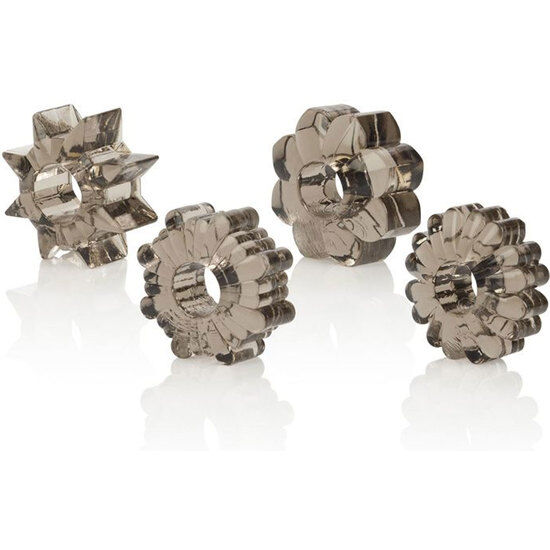 Imagen del artículo erótico CALEXOTICS - BASIC SET 4 ANILLAS PENE TPR de CALEXOTICS en la sección JUGUETES BIENESTAR |Juguetes para Hombres|Accesorios para el pene de Millenial Sexshop.