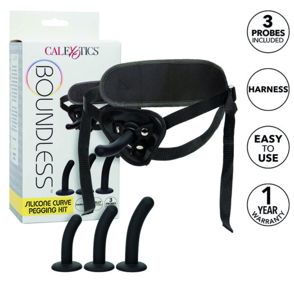 Imagen del artículo erótico CALEXOTICS - BOUNDLESS KIT ARNÉS SILICONA CURVADO de CALEXOTICS en la sección JUGUETES BIENESTAR |Arneses|Complementos Arneses de Millenial Sexshop.