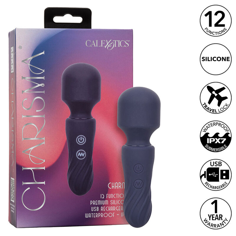 Imagen del artículo erótico CALEXOTICS - CHARISMA CHARM MASAJEADOR 12 FUNCIONES MORADO de CALEXOTICS en la sección JUGUETES BIENESTAR |Vibradores|Vibrador WAND de Millenial Sexshop.