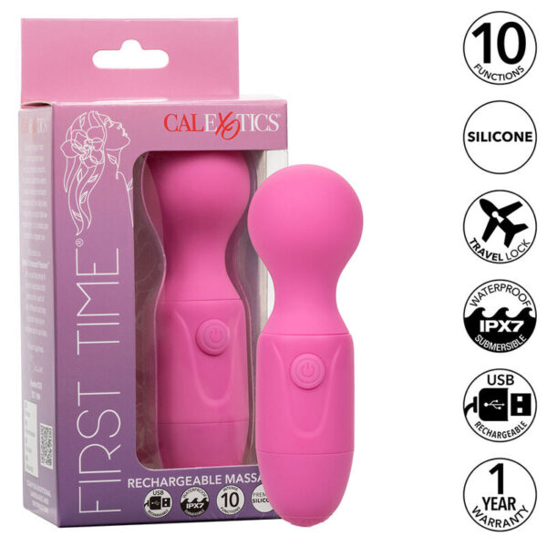 Imagen del artículo erótico CALEXOTICS - FIRST TIME MASAJEADOR RECARGABLE 10 VIBRACIONES ROSA de CALEXOTICS en la sección JUGUETES BIENESTAR |Vibradores|Vibrador WAND de Millenial Sexshop.