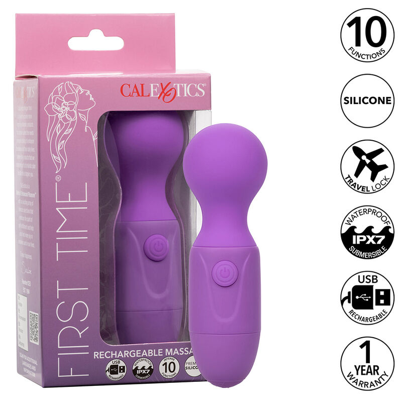 Imagen del artículo erótico CALEXOTICS - FIRST TIME MASAJEADOR RECARGABLE 10 VIBRACIONES VIOLETA de CALEXOTICS en la sección JUGUETES BIENESTAR |Vibradores|Vibrador WAND de Millenial Sexshop.