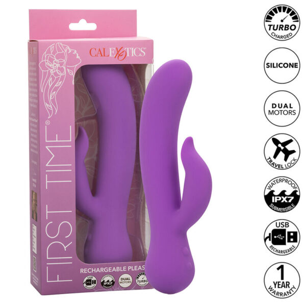 Imagen del artículo erótico CALEXOTICS - FIRST TIME VIBRADOR COMPLACIENTE RECARGABLE MORADO de CALEXOTICS en la sección JUGUETES BIENESTAR |Vibradores|Vibradores Punto G de Millenial Sexshop.