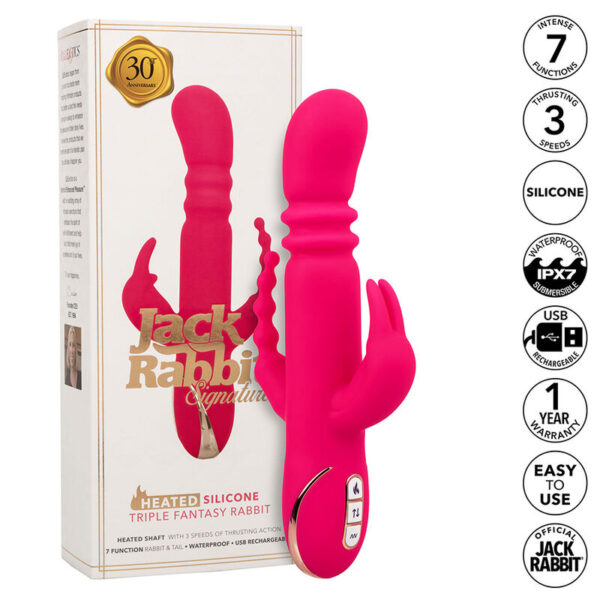 Imagen del artículo erótico CALEXOTICS - JACK FANTASY TRIPLE VIBRADOR CALENTABLE RABBIT ROSA de CALEXOTICS en la sección JUGUETES BIENESTAR |Vibradores|Vibradores Rabbit de Millenial Sexshop.