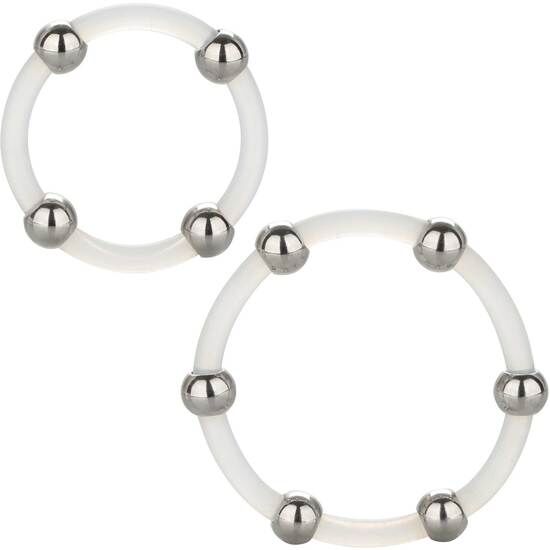 Imagen del artículo erótico CALEXOTICS - KIT DE 2 UDS ANILLO DE SILICONA CON CUENTAS DE ACERO de CALEXOTICS en la sección JUGUETES BIENESTAR |Juguetes para Hombres|Accesorios para el pene|Anillos Pene|Anillos sin vibración de Millenial Sexshop.