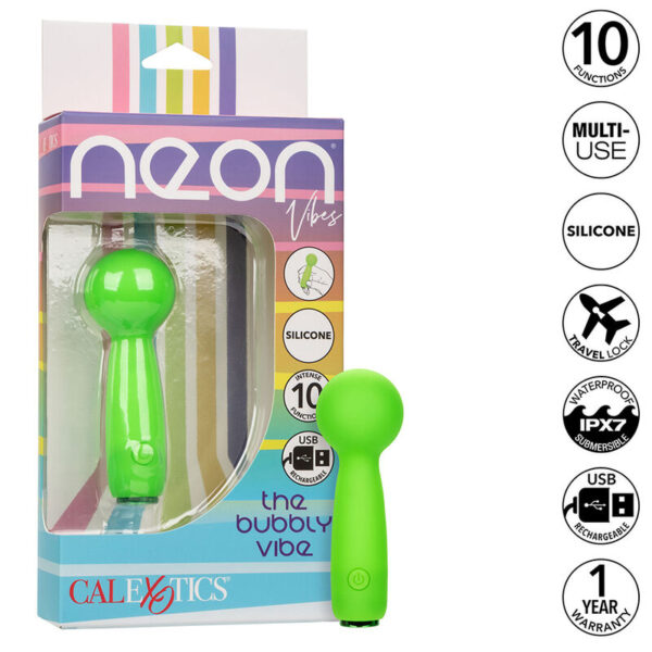 Imagen del artículo erótico CALEXOTICS - NEON VIBES THE BUBBLY VIBE MINI MASAJEADOR 10 VIBRACIONES VERDE de CALEXOTICS en la sección JUGUETES BIENESTAR |Juguetes para Mujeres|Estimuladores|Masajeadores de Millenial Sexshop.