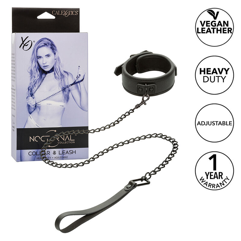 Imagen del artículo erótico CALEXOTICS - NOCTURNAL COLLAR Y CORREA CUERO AJUSTABLE NEGRO de CALEXOTICS en la sección BDSM & BONDAGE |Bondage|Collares de Millenial Sexshop.