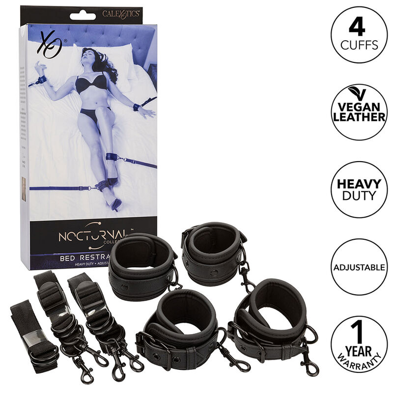 CALEXOTICS - NOCTURNAL RESTRICCIONES DE CAMA CUERO AJUSTABLE NEGRO-MillenialSexshop-CALEXOTICS Imagen del artículo erótico CALEXOTICS - NOCTURNAL RESTRICCIONES DE CAMA CUERO AJUSTABLE NEGRO de CALEXOTICS en la sección BDSM & BONDAGE |Bondage|Sets Bondage de Millenial Sexshop.