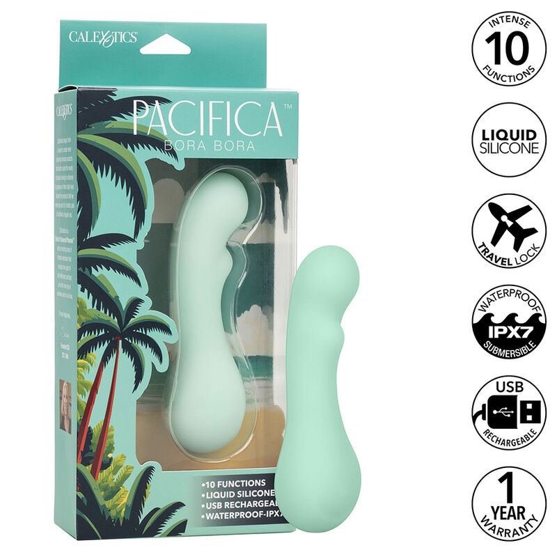 Imagen del artículo erótico CALEXOTICS - PACIFICA BORA BORA ESTIMULADOR PUNTO G 10 VIBRACIONES AQUA de CALEXOTICS en la sección JUGUETES BIENESTAR |Vibradores|Vibradores Punto G de Millenial Sexshop.