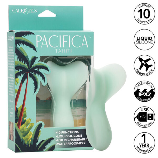Imagen del artículo erótico CALEXOTICS - PACIFICA TAHITI ESTIMULADOR 10 FUNCIONES AQUA de CALEXOTICS en la sección JUGUETES BIENESTAR |Juguetes para Mujeres|Estimuladores|Para Clítoris de Millenial Sexshop.