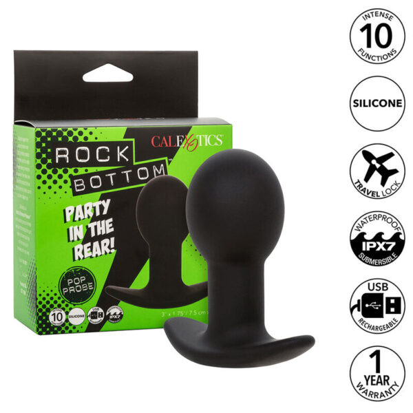 Imagen del artículo erótico CALEXOTICS - ROCK BOTTOM PLUG ANAL 10 VIBRACIONES SILICONA NEGRO de CALEXOTICS en la sección JUGUETES BIENESTAR |Anal|Plugs Anales de Millenial Sexshop.