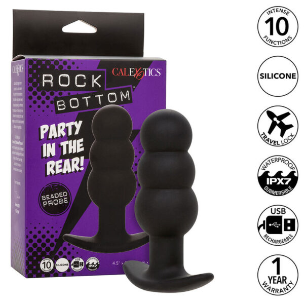Imagen del artículo erótico CALEXOTICS - ROCK BOTTOM PLUG ANAL CON CUENTAS 10 VIBRACIONES SILICONA NEGRO de CALEXOTICS en la sección JUGUETES BIENESTAR |Anal|Plugs Anales de Millenial Sexshop.