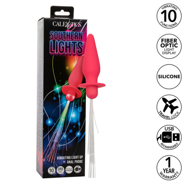 Imagen del artículo erótico CALEXOTICS - SOUTHERN LIGHTS LIGHT UP PLUG ANAL CON LUCES 10 VIBRACIONES SILICONA ROSA de CALEXOTICS en la sección JUGUETES BIENESTAR |Anal|Plugs Anales de Millenial Sexshop.