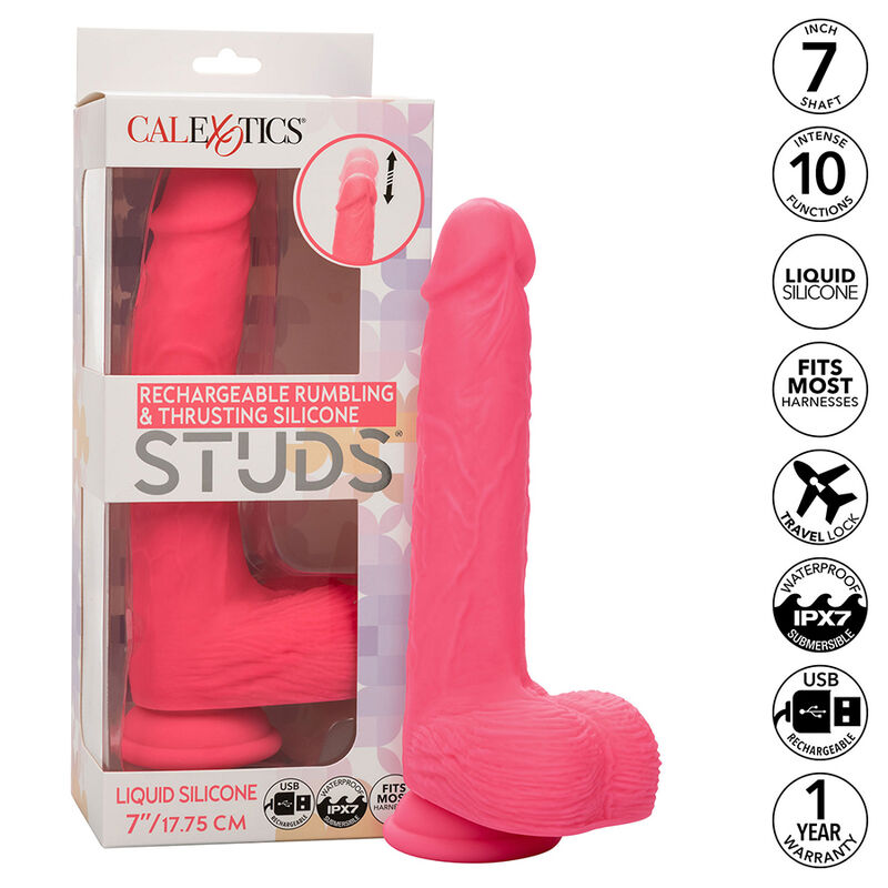 Imagen del artículo erótico CALEXOTICS - STUDS VIBRADOR REALÍSTICO 10 VIBRACIONES Y ROSA de CALEXOTICS en la sección JUGUETES BIENESTAR |Vibradores|Vibradores Realisticos de Millenial Sexshop.