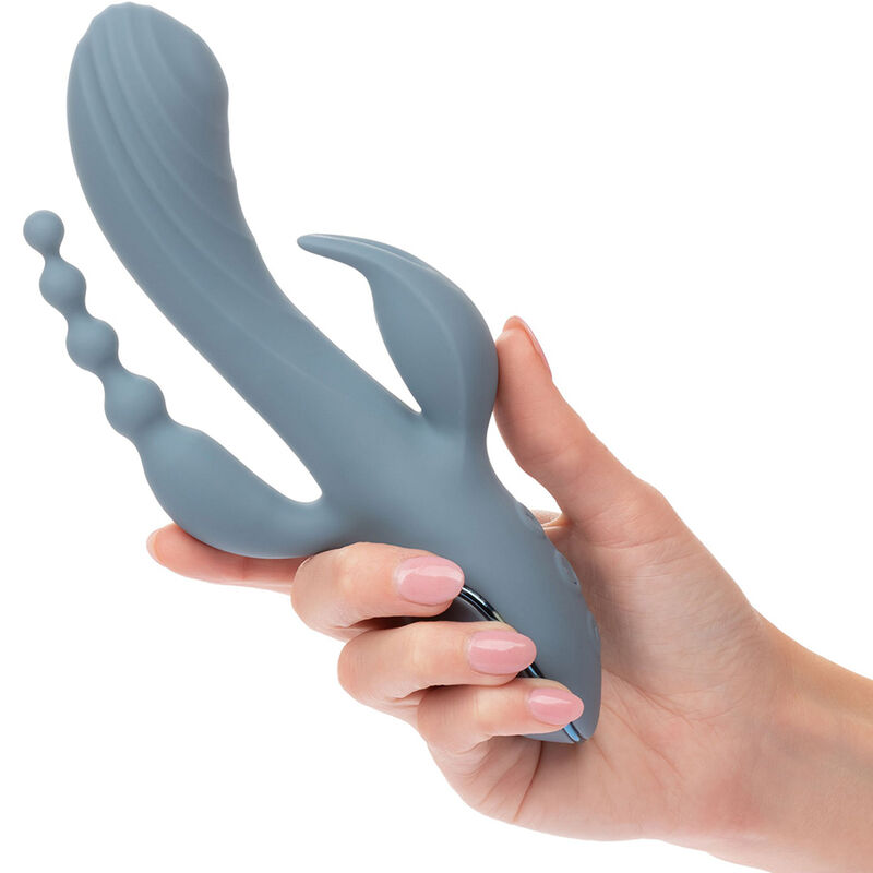 Imagen del artículo erótico CALEXOTICS - VIBRADOR TRIPLE ÉXTASIS GRIS de CALEXOTICS en la sección JUGUETES BIENESTAR |Vibradores|Vibradores Rabbit de Millenial Sexshop.
