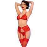 CHILIROSE - CR 4848 SET SUJETADOR + TANGA + MEDIAS DE ENCAJE ROJO XL - Imagen 3
