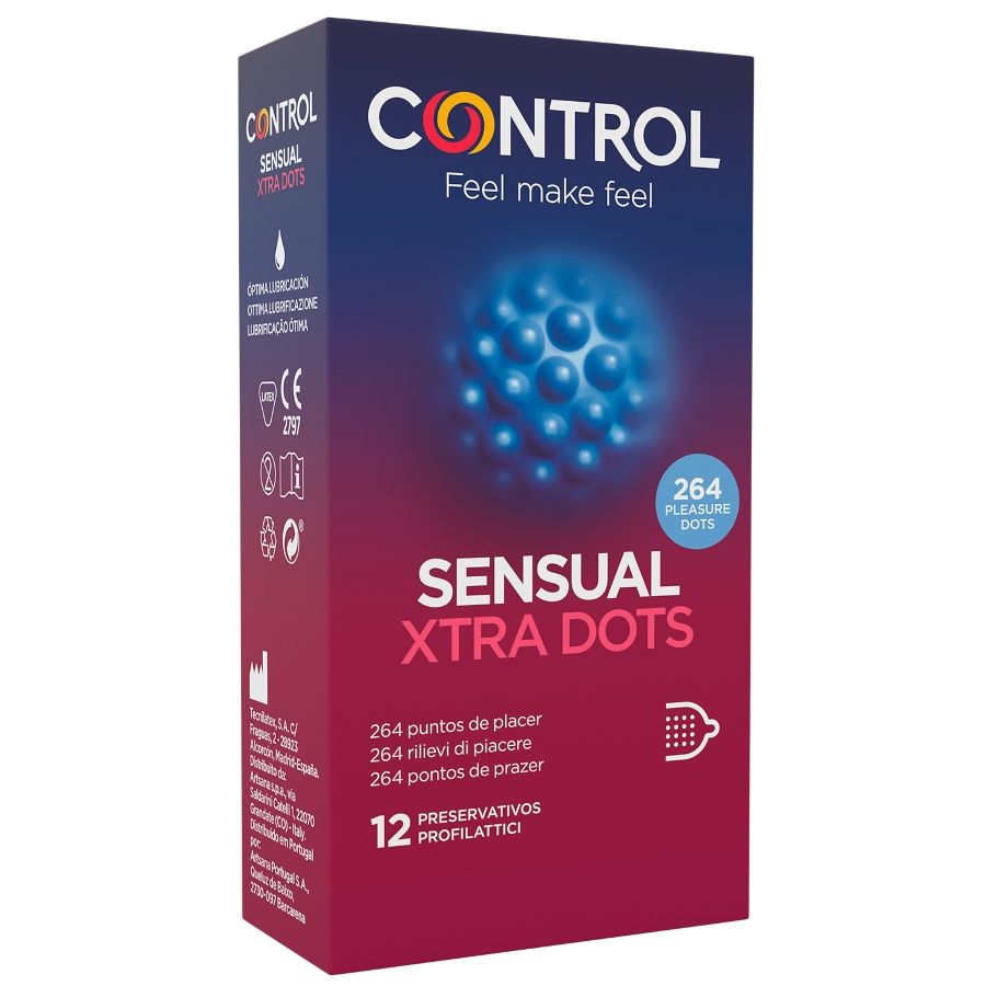 CONTROL - XTRA DOTS 12 UDS-MillenialSexshop-CONTROL CONDOMS Imagen del artículo erótico CONTROL - XTRA DOTS 12 UDS de CONTROL CONDOMS en la sección PRESERVATIVOS |Puntos y Estrías de Millenial Sexshop.