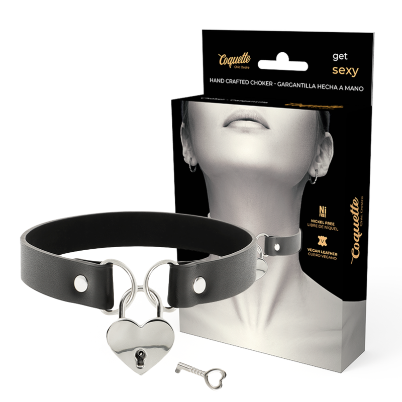 Imagen del artículo erótico COQUETTE CHIC DESIRE - COLLAR CUERO VEGANO ACCESORIO CORAZÓN CON LLAVE de COQUETTE ACCESSORIES en la sección BDSM & BONDAGE |Bondage|Collares de Millenial Sexshop.