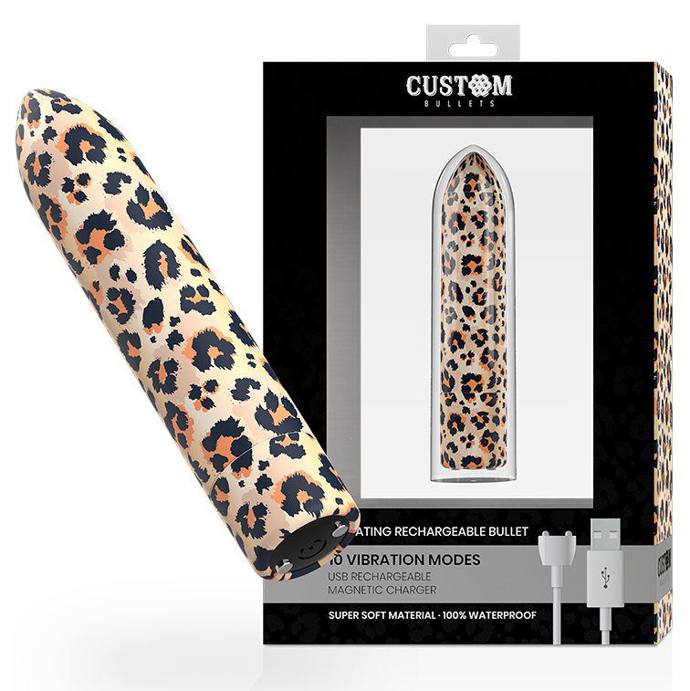 Imagen del artículo erótico CUSTOM BULLETS - BALA RECARGABLE LEOPARD 10 INTENSIDADES de CUSTOM BULLETS en la sección JUGUETES BIENESTAR |Juguetes para Mujeres|Estimuladores|Balas vibradoras de Millenial Sexshop.