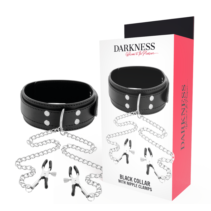Imagen del artículo erótico DARKNESS - COLLAR CON PINZAS PARA PEZONES NEGRO de DARKNESS BONDAGE en la sección BDSM & BONDAGE |Bondage|Collares de Millenial Sexshop.