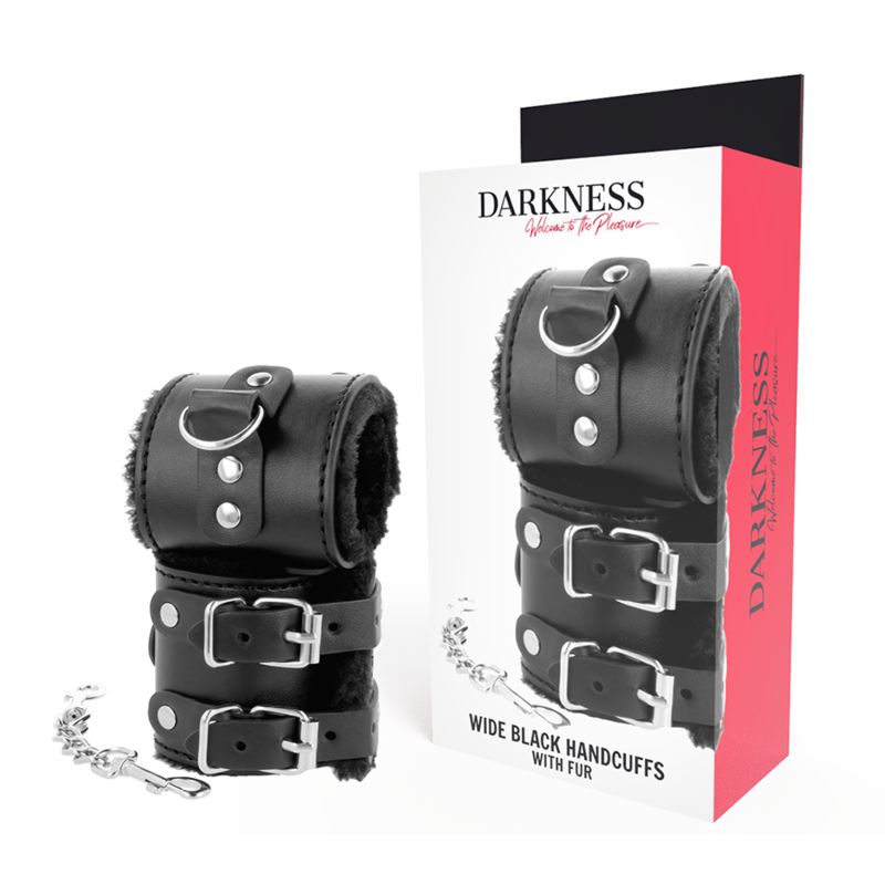 Imagen del artículo erótico DARKNESS - ESPOSAS CUERO CON FORRO AJUSTABLES NEGRO de DARKNESS BONDAGE en la sección BDSM & BONDAGE |Bondage|Esposas de Millenial Sexshop.