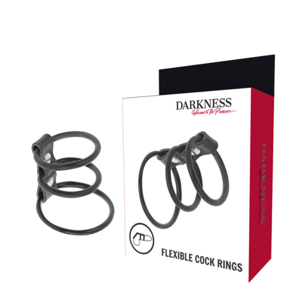 Imagen del artículo erótico DARKNESS - SET DE 3 ANILLAS PENE FLEXIBLE de DARKNESS BONDAGE en la sección JUGUETES BIENESTAR |Juguetes para Hombres|Accesorios para el pene de Millenial Sexshop.