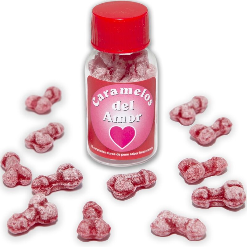 DIABLO PICANTE - 12 CARAMELOS DEL AMOR FORMA PENE FRESA/CEREZA-MillenialSexshop-DIABLO PICANTE Imagen del artículo erótico DIABLO PICANTE - 12 CARAMELOS DEL AMOR FORMA PENE FRESA/CEREZA de DIABLO PICANTE en la sección ARTÍCULOS VARIOS|Articulos divertidos|Juegos Despedidas de Millenial Sexshop.