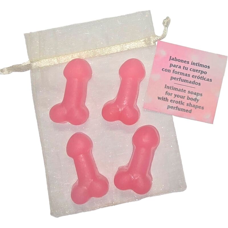 Imagen del artículo erótico DIABLO PICANTE - 4 MINI JABONES PERFUMADOS FORMA PENE ROSA de DIABLO PICANTE en la sección ARTÍCULOS VARIOS|Articulos divertidos|Juegos Despedidas de Millenial Sexshop.