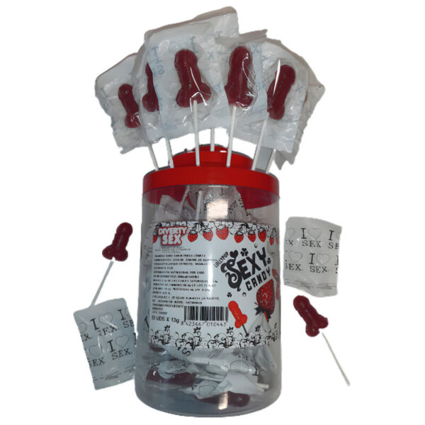 Imagen del artículo erótico DIABLO PICANTE - BOTE 50 PIRULETAS PITO CARAMELO FRESA Y CEREZA 50 UNIDADES de DIABLO PICANTE en la sección ARTÍCULOS VARIOS|Dulces|Golosinas Divertidas de Millenial Sexshop.