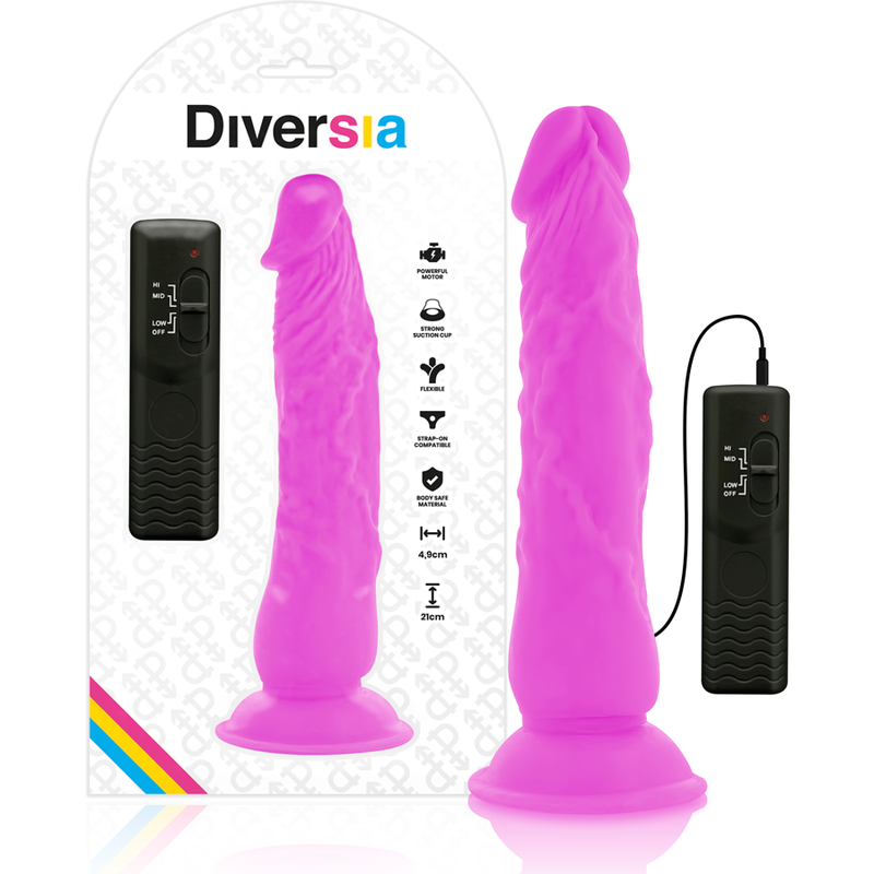 Imagen del artículo erótico DIVERSIA - DILDO REALÍSTICO FLEXIBLE CON VIBRACIÓN LILA 21 CM -O- 4.9 CM de DIVERSIA en la sección JUGUETES BIENESTAR |Dildos sin Vibración|Dildos para Arneses de Millenial Sexshop.